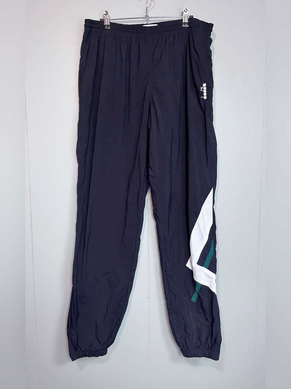 Vintage Diadora Black Track/Wind Pants — XL
